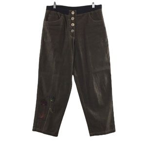 Usindo Brown Pants Floral Embroidered Lagenlook Women‎ Medium Boho Hippie Barrel